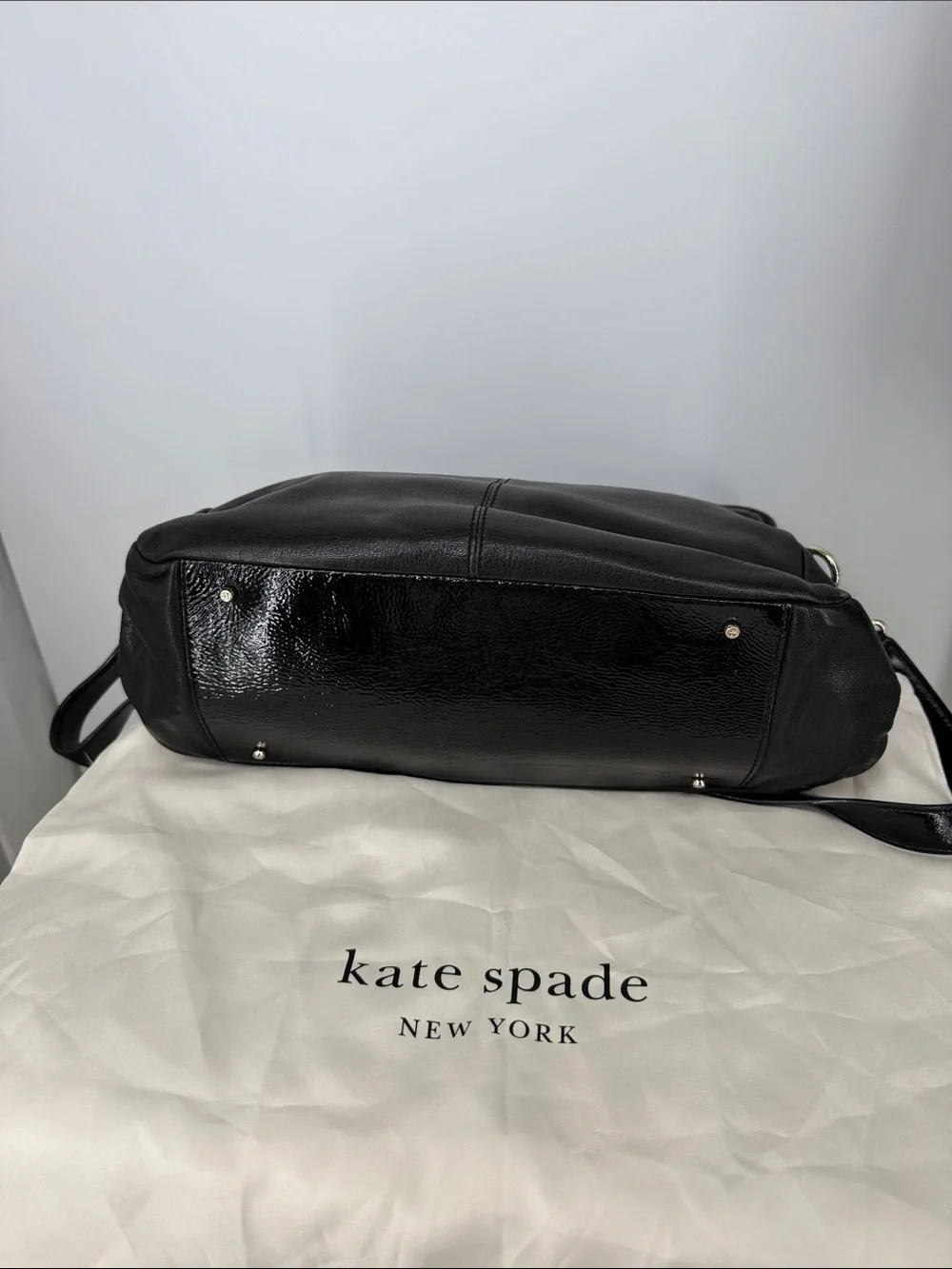 Kate Spade Black Leather Top-Handle Satchel Handbag with crossbody strap